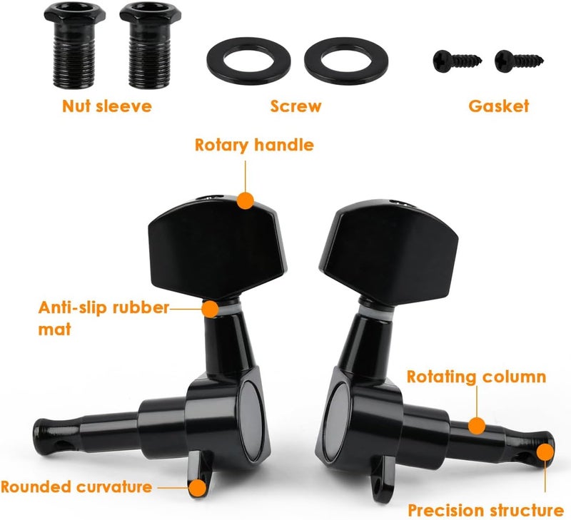 FOCCTS 6 Pieces Guitar String Tuning Pegs Guitar Tuner Machine Heads Knobs Guitar Tuning Pegs Guitar Tuner Keys for Fender Stratocaster Telecaster Electric Guitar (3 Left + 3 Right) - Image 3